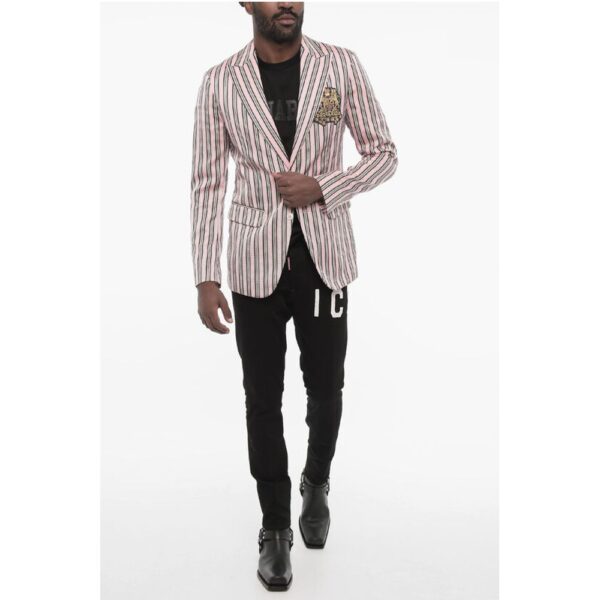 Dsquared² Striped 2 Button Blazer with Flap Pockets - Image 4