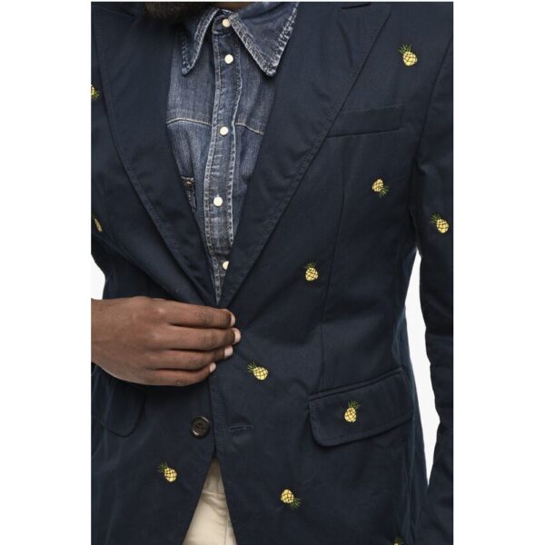Dsquared² embroidered Cotton 2 Buttons Blazer with Flap Pockets - Image 3