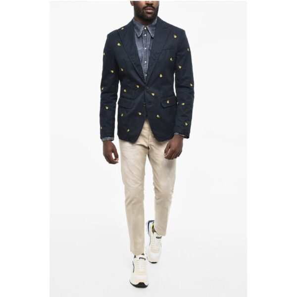 Dsquared² embroidered Cotton 2 Buttons Blazer with Flap Pockets - Image 4