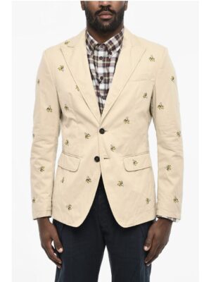 Dsquared² Embroidered Cotton Twill 2 Buttons with Flap Pockets