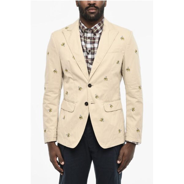 Dsquared² Embroidered Cotton Twill 2 Buttons with Flap Pockets