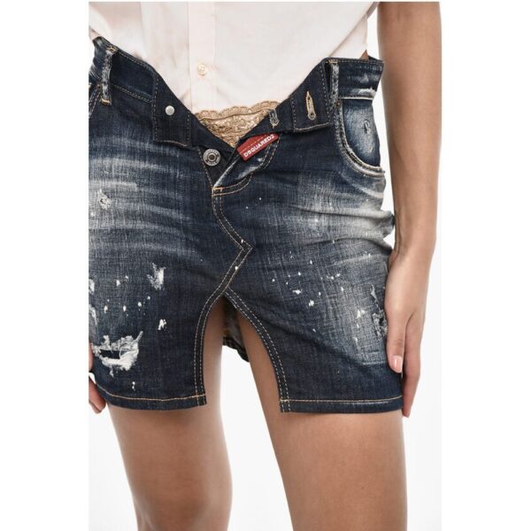Dsquared² Vintage Effect Denim Mini Skirt with Frontal Split - Image 3
