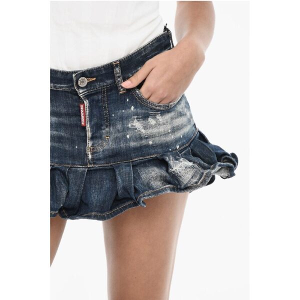 Dsquared² Vintage Effect Flared Denim Miniskirt - Image 3