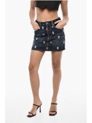 Dsquared² Denim Miniskirt with Jewels