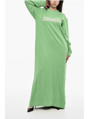 Dsquared² Brushed Sweatshirt Long Dress With Logo Print