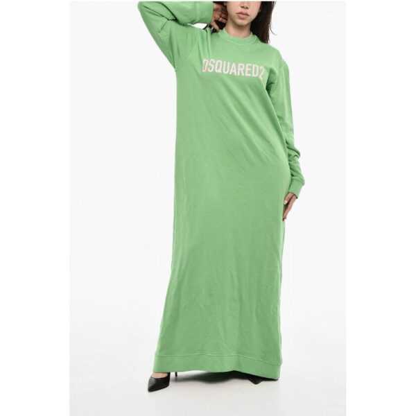 Dsquared² Brushed Sweatshirt Long Dress With Logo Print