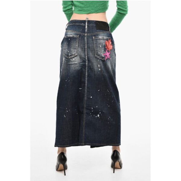 Dsquared² Denim Maxi Skirt With Metallic Leather Patches - Image 2
