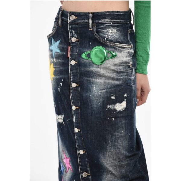 Dsquared² Denim Maxi Skirt With Metallic Leather Patches - Image 3