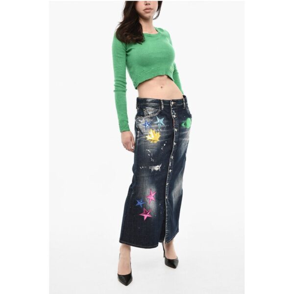 Dsquared² Denim Maxi Skirt With Metallic Leather Patches - Image 4