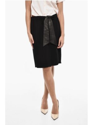 Dsquared² Solid Color Longuette With Leather Belt and Frontal Split