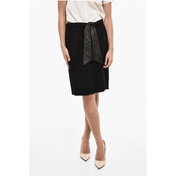 Dsquared² Solid Color Longuette With Leather Belt and Frontal Split