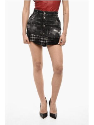 Dsquared² Distressed Double Fabric Denim Skirt
