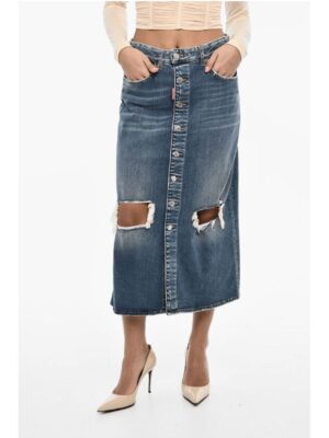 Dsquared² Vintage Effect Denim Longuette with Frontal Buttons