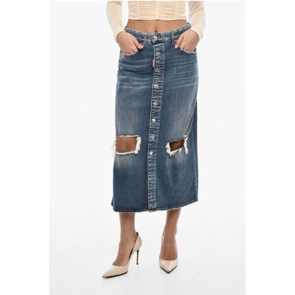 Dsquared² Vintage Effect Denim Longuette with Frontal Buttons