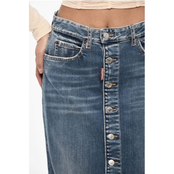 Dsquared² Vintage Effect Denim Longuette with Frontal Buttons - Image 3