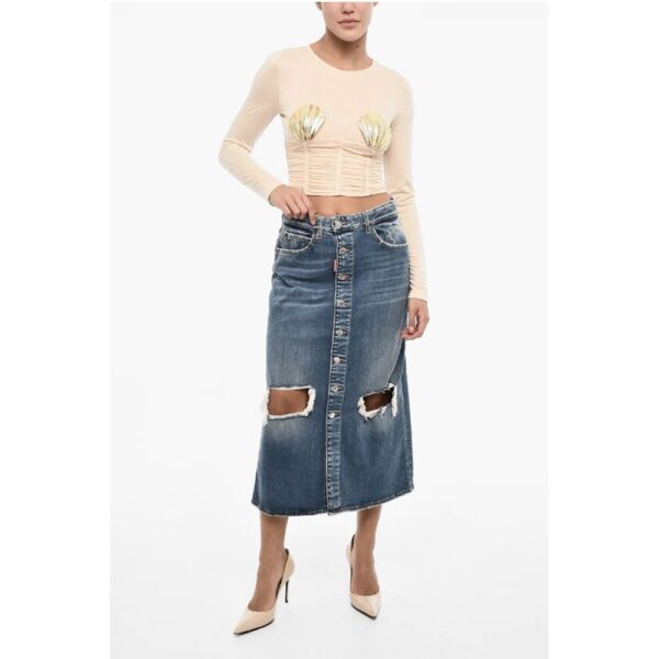 Dsquared² Vintage Effect Denim Longuette with Frontal Buttons - Image 4