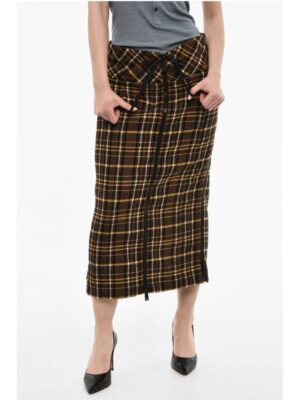 Dsquared² Tartan Motif Longuette Wool Skirt With Size Zips