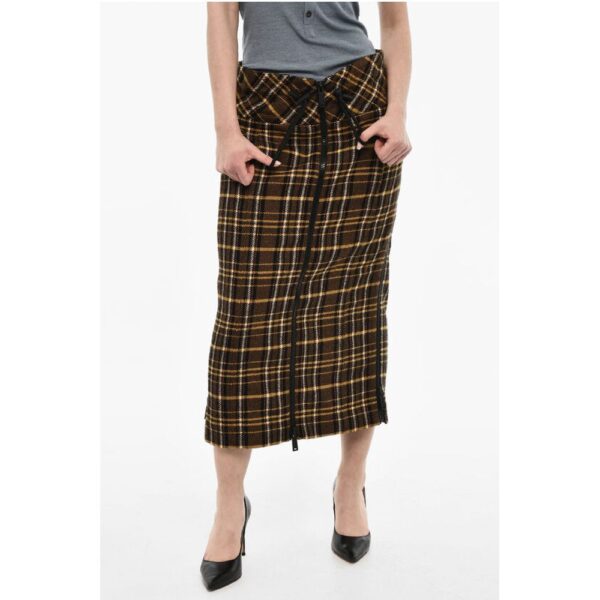 Dsquared² Tartan Motif Longuette Wool Skirt With Size Zips