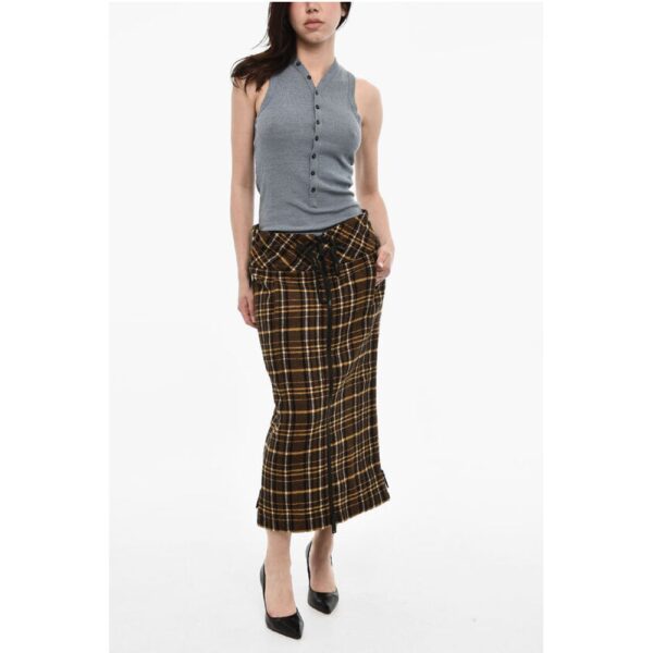 Dsquared² Tartan Motif Longuette Wool Skirt With Size Zips - Image 4