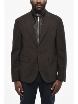 Dsquared² Virgin Wool Blend 1 Buttons Blazer with Faux Leather Details