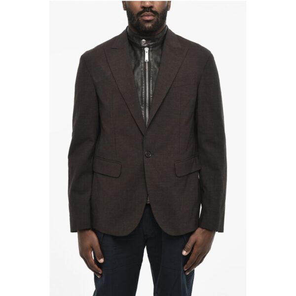 Dsquared² Virgin Wool Blend 1 Buttons Blazer with Faux Leather Details