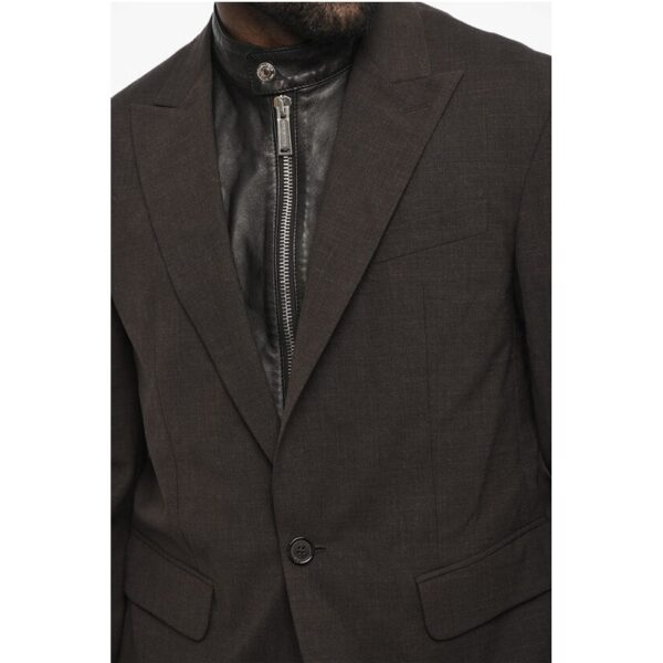 Dsquared² Virgin Wool Blend 1 Buttons Blazer with Faux Leather Details - Image 3