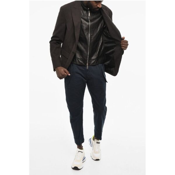 Dsquared² Virgin Wool Blend 1 Buttons Blazer with Faux Leather Details - Image 4