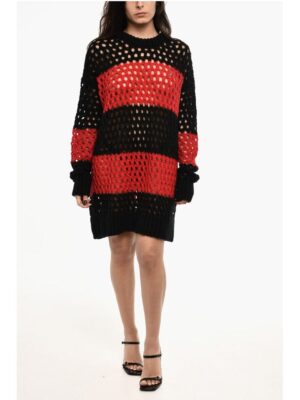 Dsquared² Openwork Knitted Striped Maxi Dress