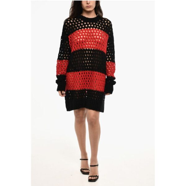 Dsquared² Openwork Knitted Striped Maxi Dress