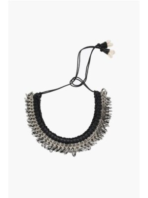 Dsquared² Metal AFRICAN HYENA Plastron Necklace with Leather Trim