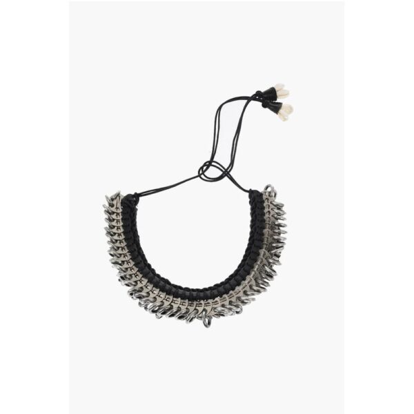 Dsquared² Metal AFRICAN HYENA Plastron Necklace with Leather Trim