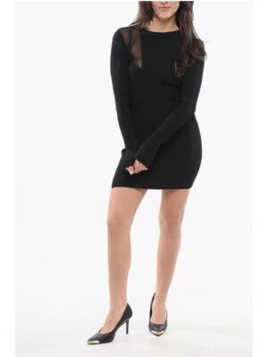 David Koma Ribbed Dress with Sheer Detailing