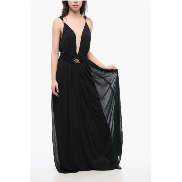 Saint Laurent Pleated Dress with Chain Detail - Image 4
