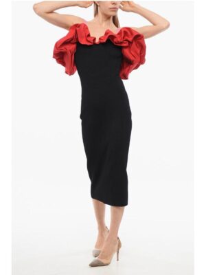Alexander McQueen Knitted Cold-Shoulder Dress with Ruffled Detail