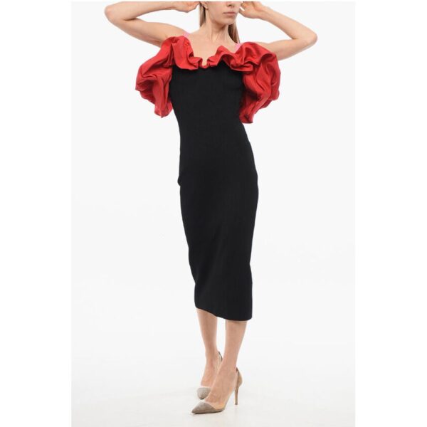 Alexander McQueen Knitted Cold-Shoulder Dress with Ruffled Detail