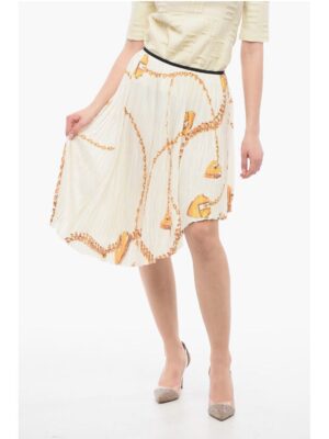 Burberry Asymmetric Pleated Skirt with Golden Motif