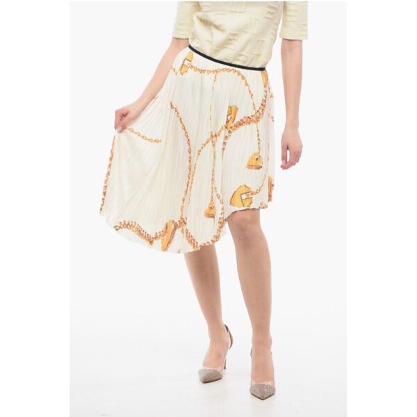 Burberry Asymmetric Pleated Skirt with Golden Motif