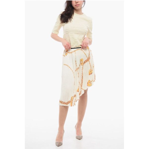 Burberry Asymmetric Pleated Skirt with Golden Motif - Image 3