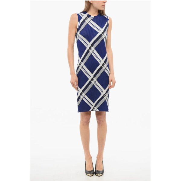 Burberry Silk Sleeveless Dress with Checkered Motif