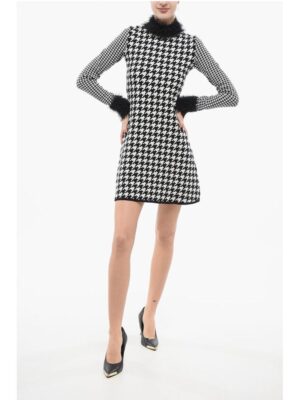 Viktor & Rolf Houndstooth Knitted Dress with Frayed Detail