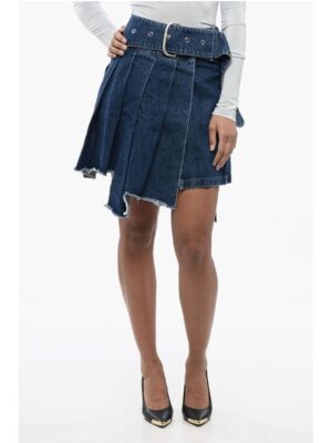 Off-White Pleated Asymmetric Denim Skirt