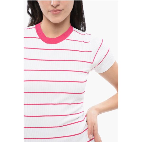 Dsquared² Ribbed Viscose Blend Tee Dress with Awning Stripe Motif - Image 3