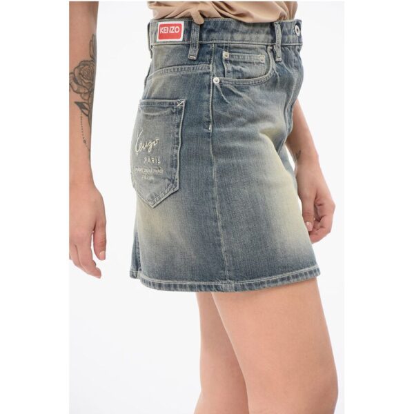 Kenzo Vintage Washed Denim Miniskirt - Image 3