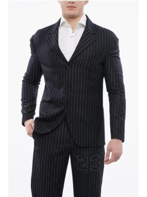 Off-White Pinstriped 23 Blazer with Flap Pockets