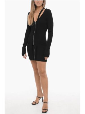 Ribbed Bodycon Dress with Zip Closure