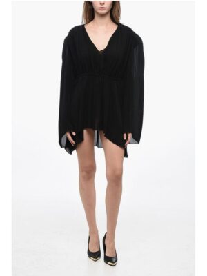 Wardrobe.Nyc Silk Mini Dress with Ruched Details