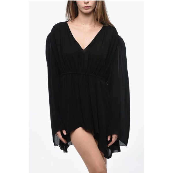Wardrobe.Nyc Silk Mini Dress with Ruched Details - Image 4