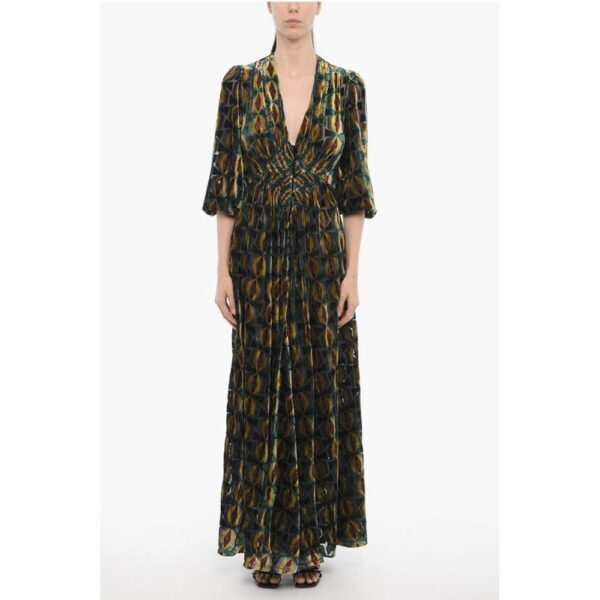 La Double J Velvet CAMERINO Maxi Dress with Front Buttoning