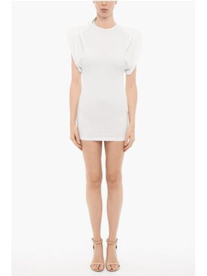 Wardrobe.Nyc Solid Color Sheath Mini Dress with Pad Shoulders