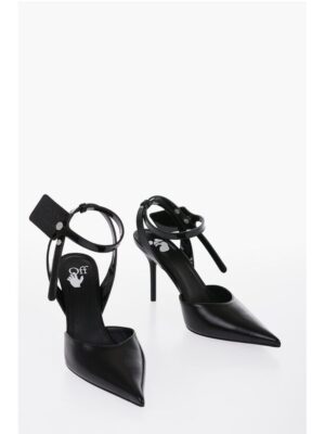 Off-White Leather Slingbacks with Patent Detail